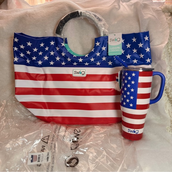 NEW SWIG LIFE “All American” Red, White, Blue 40oz Tumbler & Matching Loopi Bag - Picture 1 of 16